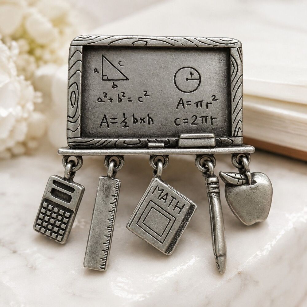 Jj Teacher Chalkboard Brooch Pin, Math Classroom Brooch, Pewter Teacher Gift